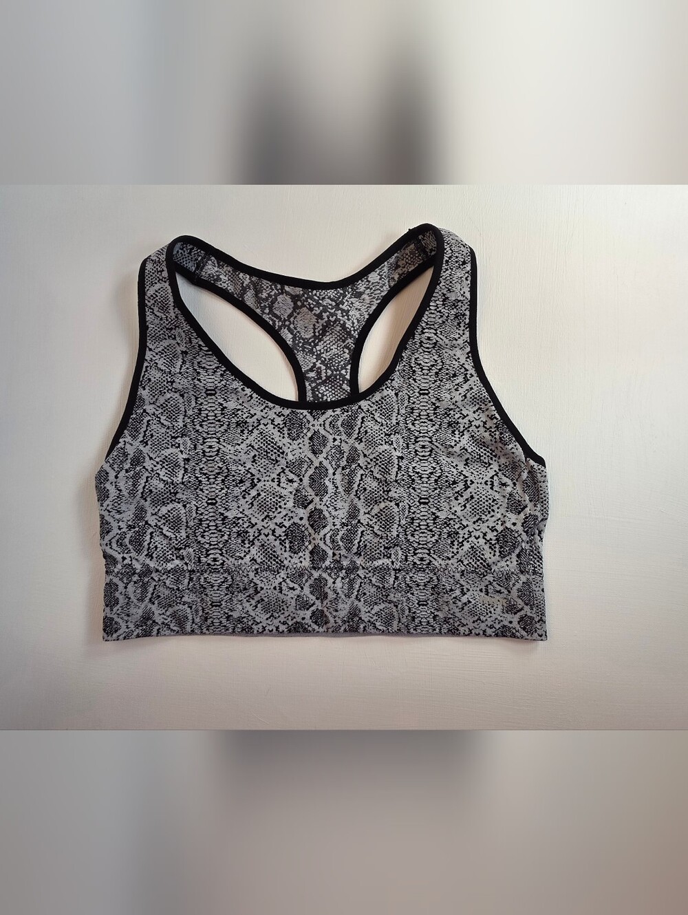 RBX Snake-Print Size L Sports Bra in Black and Gray